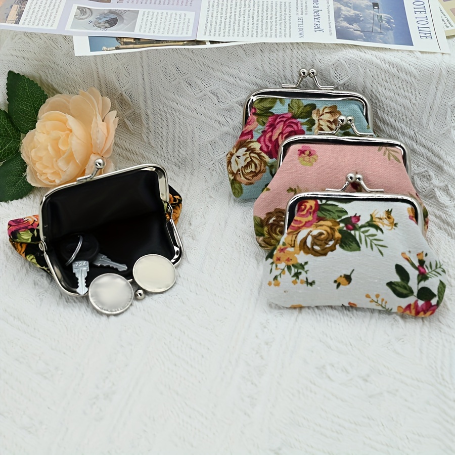 

Vintage Floral Coin Purse With Kiss Lock Snap Closure - 4-pack, Women's Fashion Small Storage Bags For Keys And Lipstick, Hand Wash, Polyester Lined, Envelope-shaped Pouches From Guangzhou