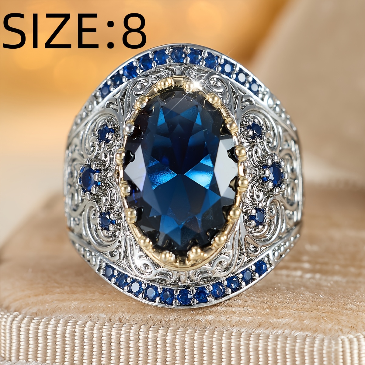 Unisex Copper Inlaid Synthetic Zirconia Wide Band Statement Ring