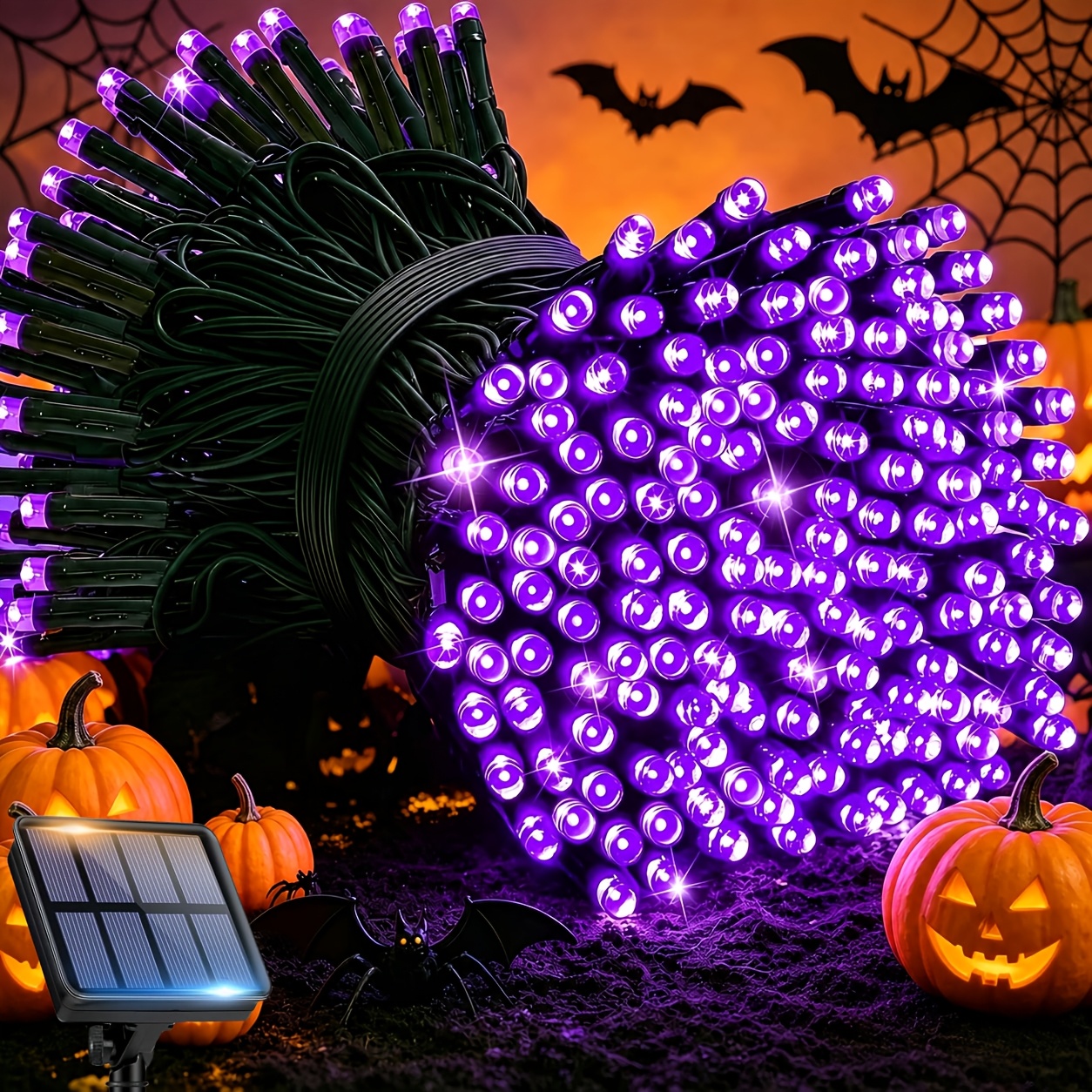 TEMU Guirlande Lumineuse d'Extérieur pour Halloween, Guirlande Violette à Énergie Solaire 100/200/300 LED, 8 , Guirlande Lumineuse de Jardin pour
