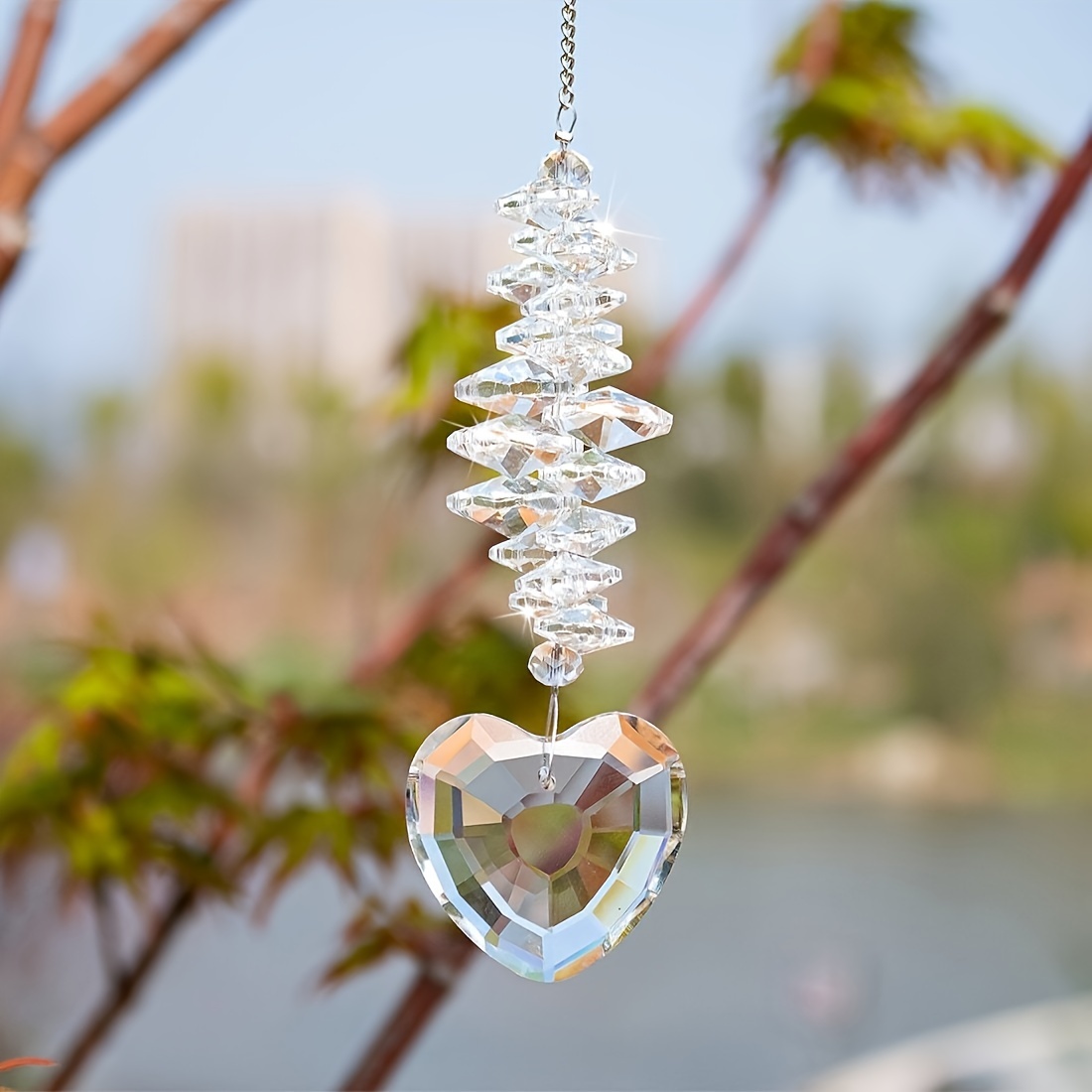 

1pc Heart Prism Suncatcher - Easter Decoration Crystal Hanging Ornament For Living Room & Garden Without Electricity, No Feathers