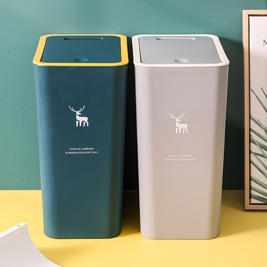 

1pc Deer Design Trash Can, 2.6 Gallons, Odor-sealed, Plastic, No Power Required, For Living Room, Bedroom, Bathroom, Home & Kitchen Storage