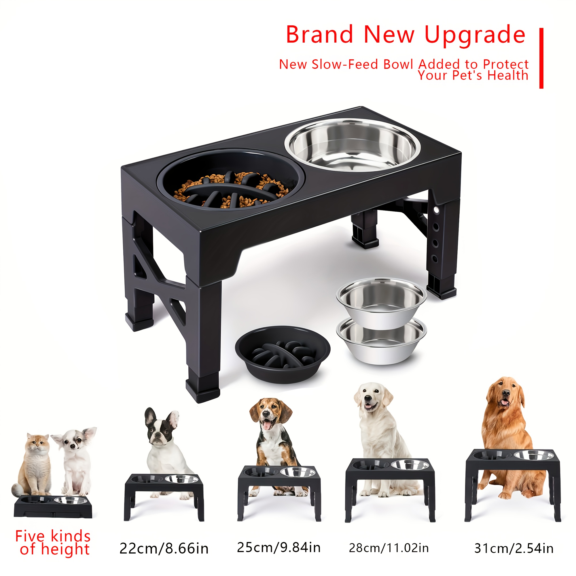 pet lifting bowl adjustable elevated cat bowl upright anti vomiting dog bowl dual feeding water bowl ergonomically adjustable height feeding rack   essential comfortable feeding solution Product details 6