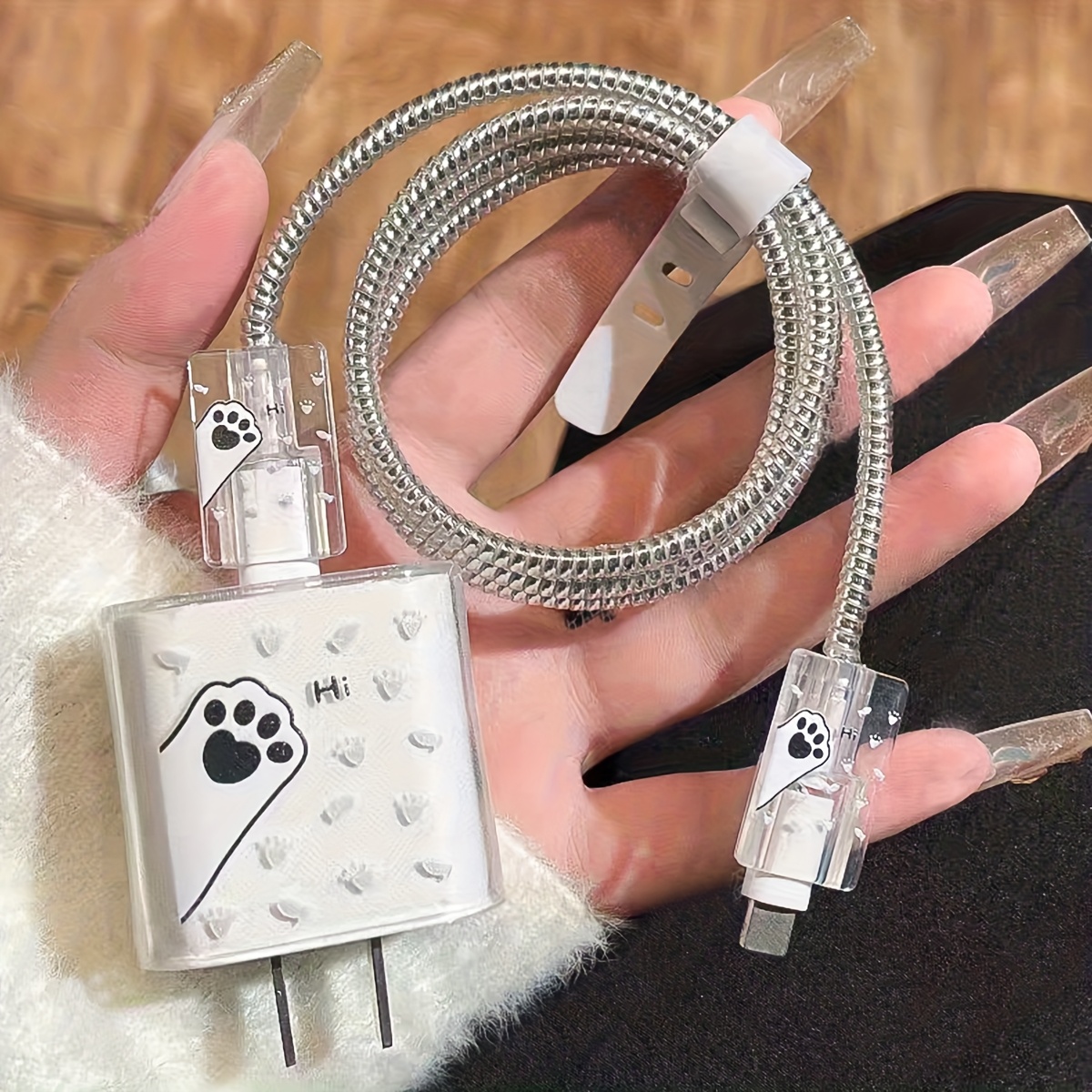TEMU Étui de pour chargeur avec motif de griffures de chat , convient pour housse de de câble de charge 20W, coque de pour câble de données 17,