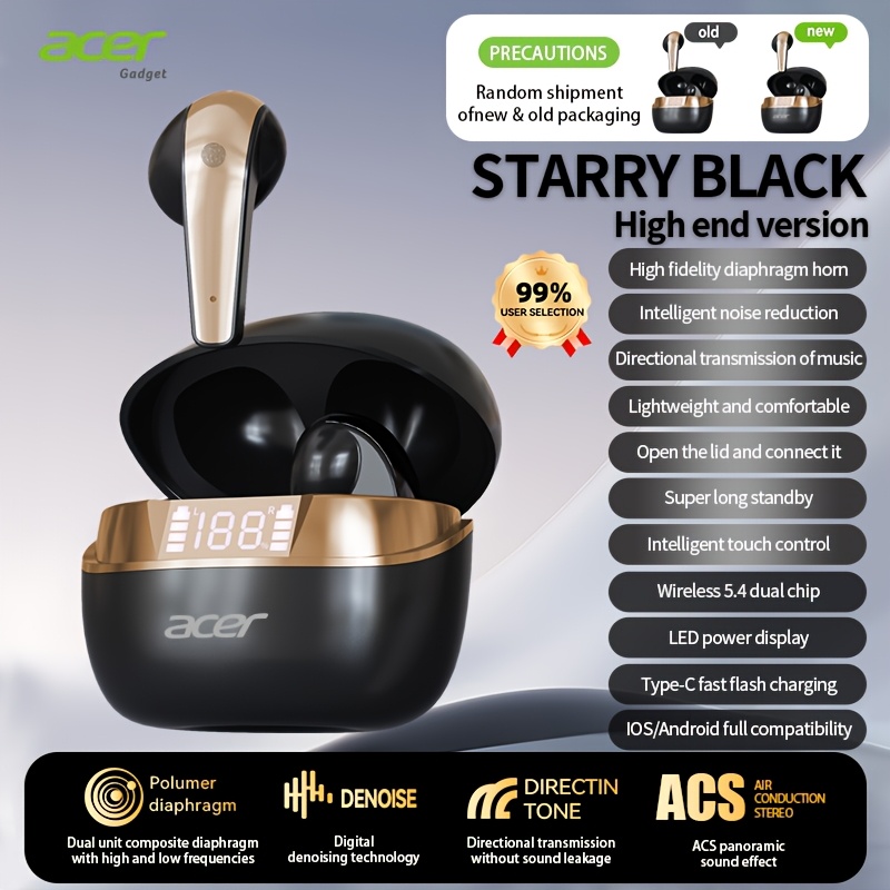 Image of Acer Brand Genuine True Wireless Earbuds Tws Ultra-long Sports Running In-ear Style Fashionable Design Stereo Sound Low Latency Gaming Mode Ultra-long Smartphone Platform -device