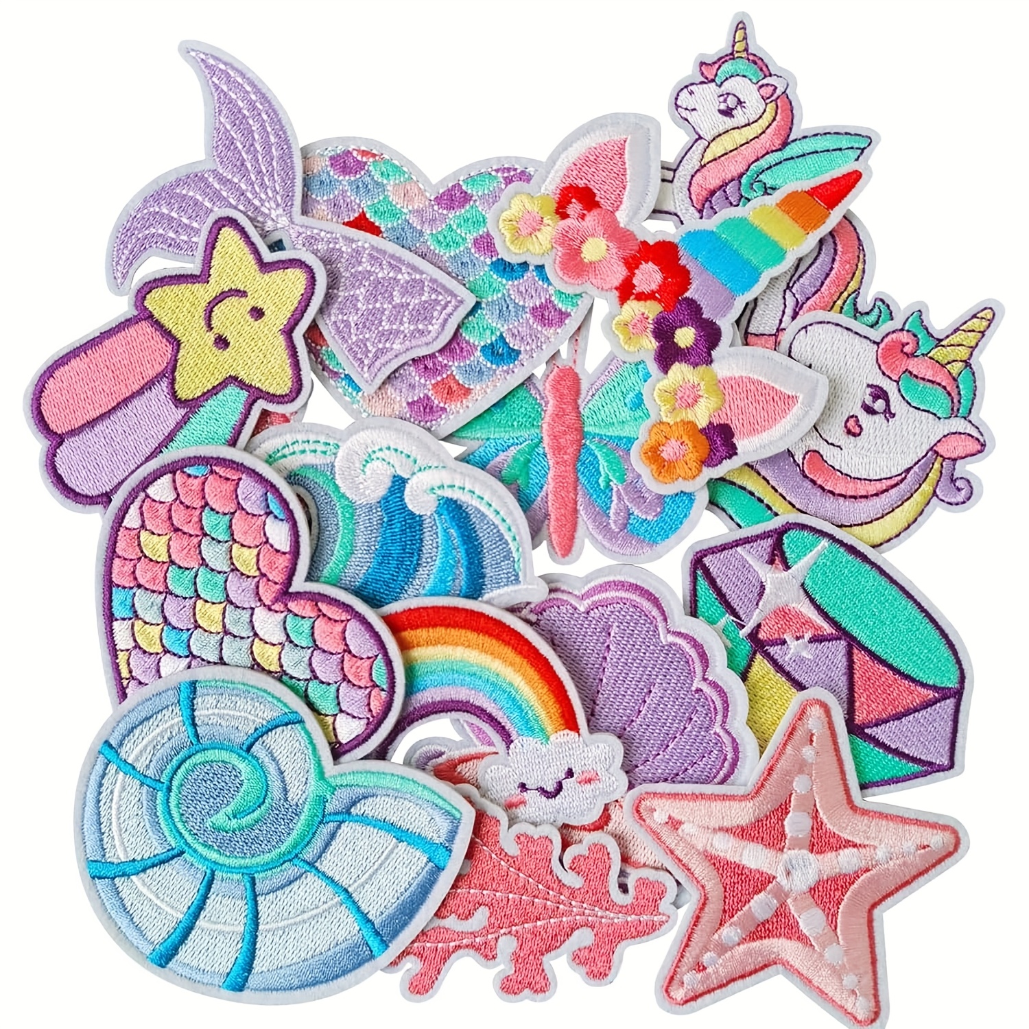 Image of 16pcs Unicorn Iron-on Patches, Cute Heart Sew-on Embroidered Appliques, Repair Embroidery Patches For Diy Craft Accessories, Backpacks, And Hats