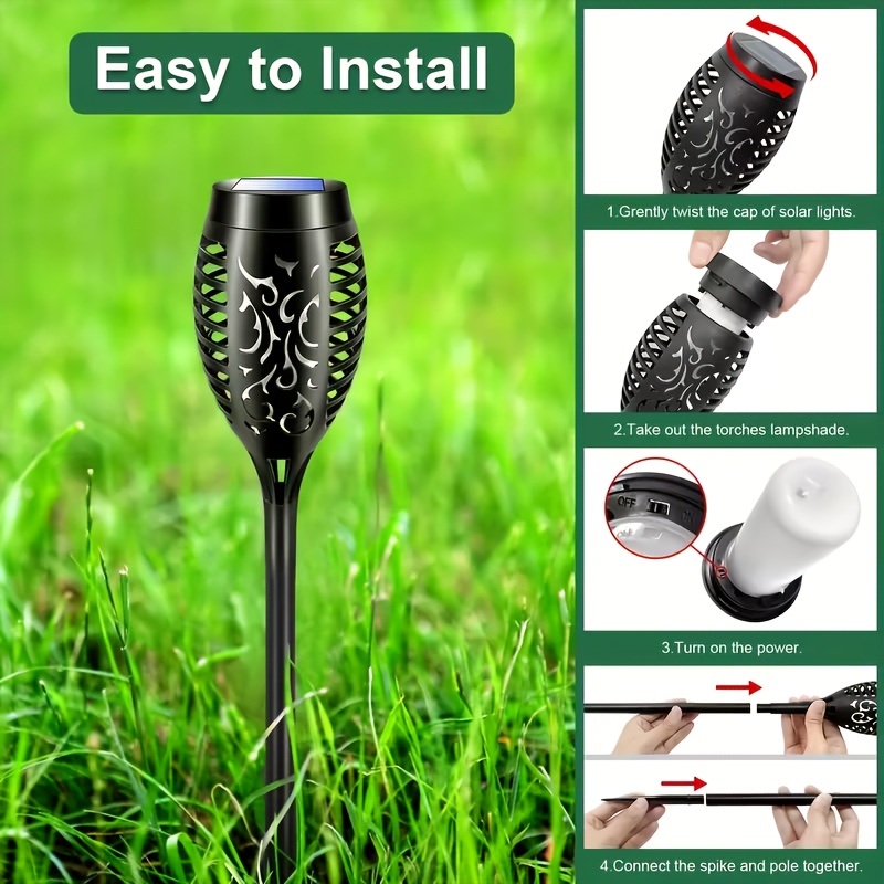 4 to 20pcs Outdoor Solar Torch Lights Warm LED Flame Effect for Yard Garden Decor IP55