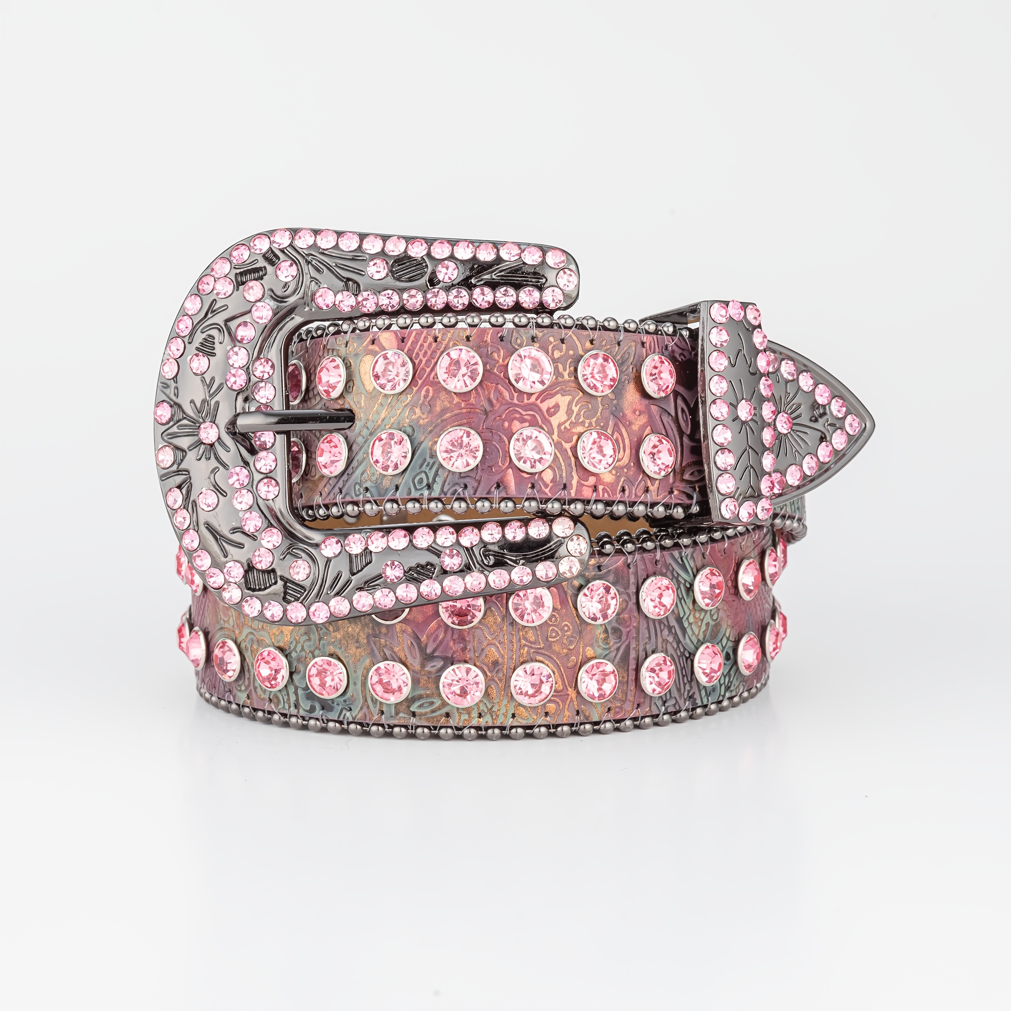 Image of Rhinestone Belt Unisex Western Cowboy Street Fashion Inlaid -garde Faux Leather Belt
