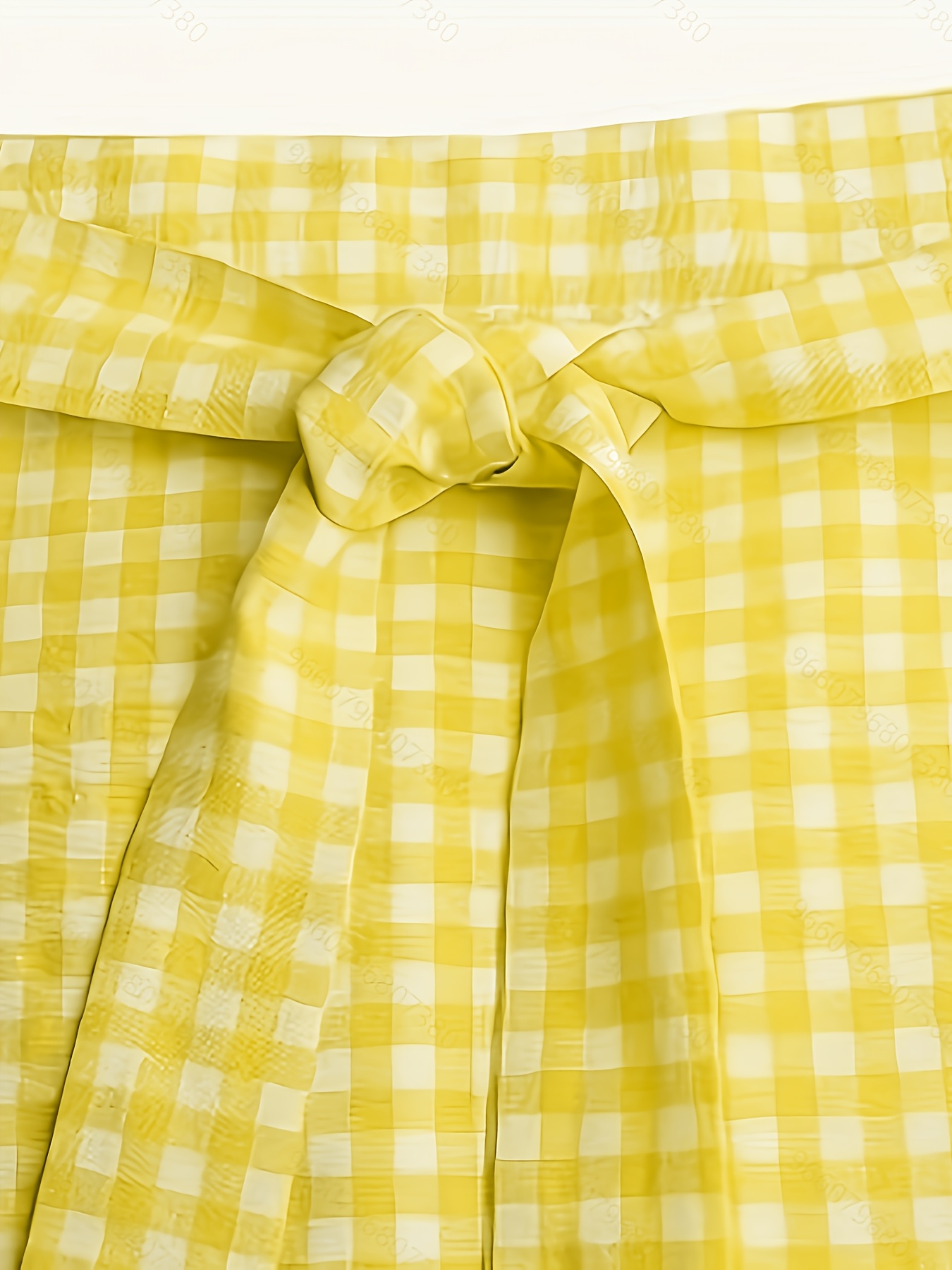 elegant yellow white gingham checkered high waisted a line Temu