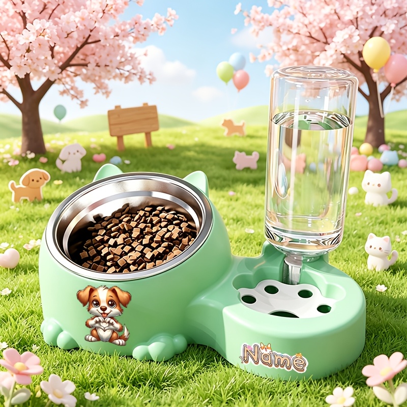 Puppy Animal Series Pet Dual Bowl Feeder with Automatic Water Dispenser