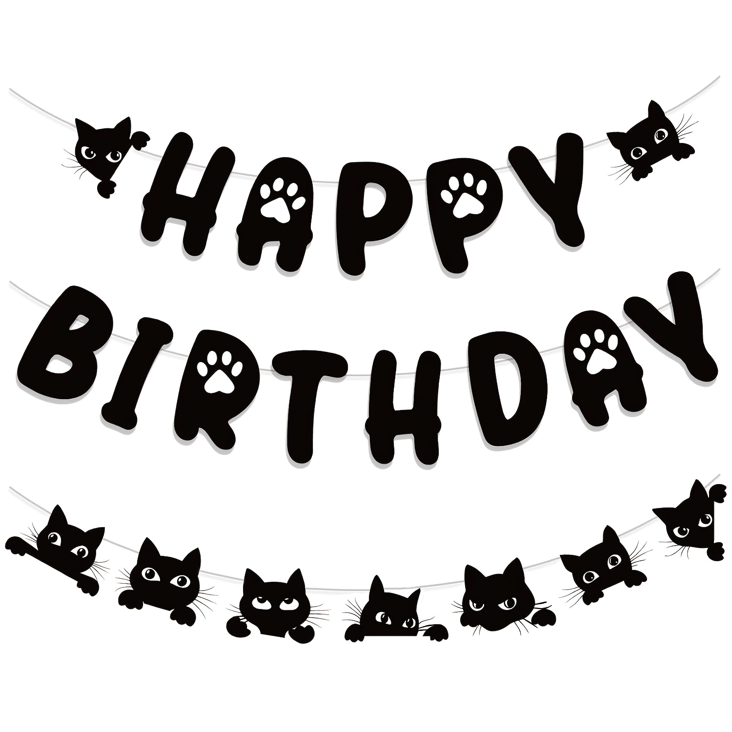 TEMU Funny Cat Birthday Party Decoration Black Cat Birthday Banner With 7pcs Kitty Hanging Beach Garland Banner For Boys Girls Baby Shower Party
