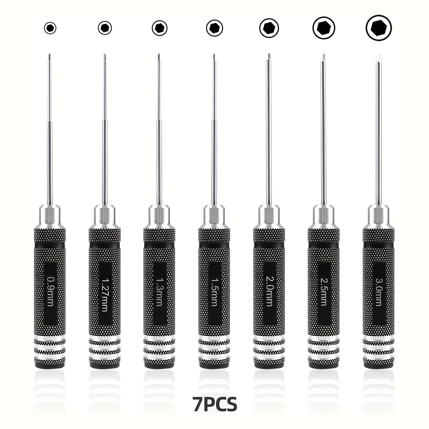 E-shop 4/7-teiliges Präzisions-Inbusschraubendreherset – Langlebige Stahlspitzen, ergonomische Griffe, 0.9-3.0 mm Größen – Werkzeugset für RC-Autos,