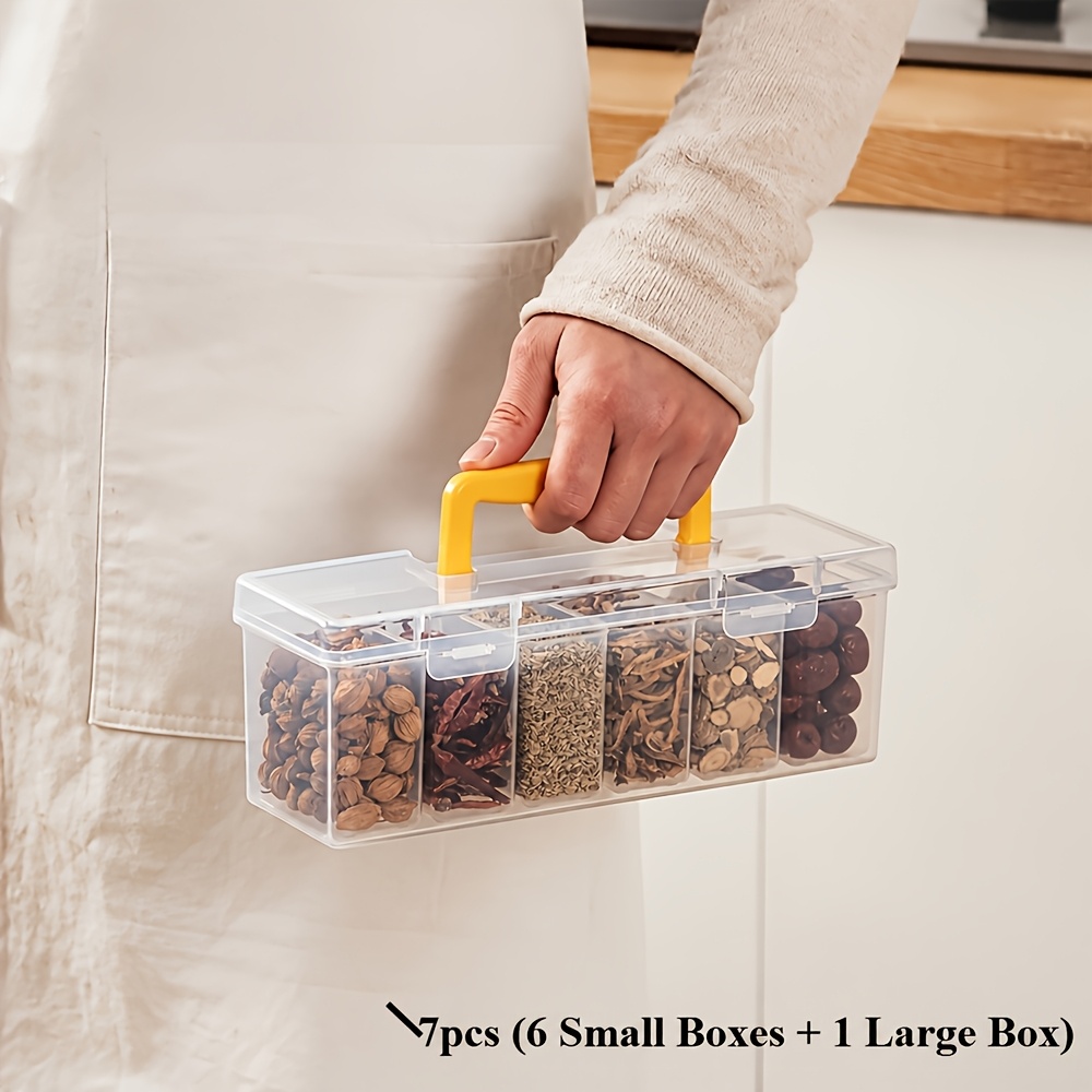 TEMU 7pcs Set (6 Small Boxes + 1 Large Box) With Lids, Refrigerator Storage Containers, Stackable Divided Food Organizer Bins, Airtight Transparent