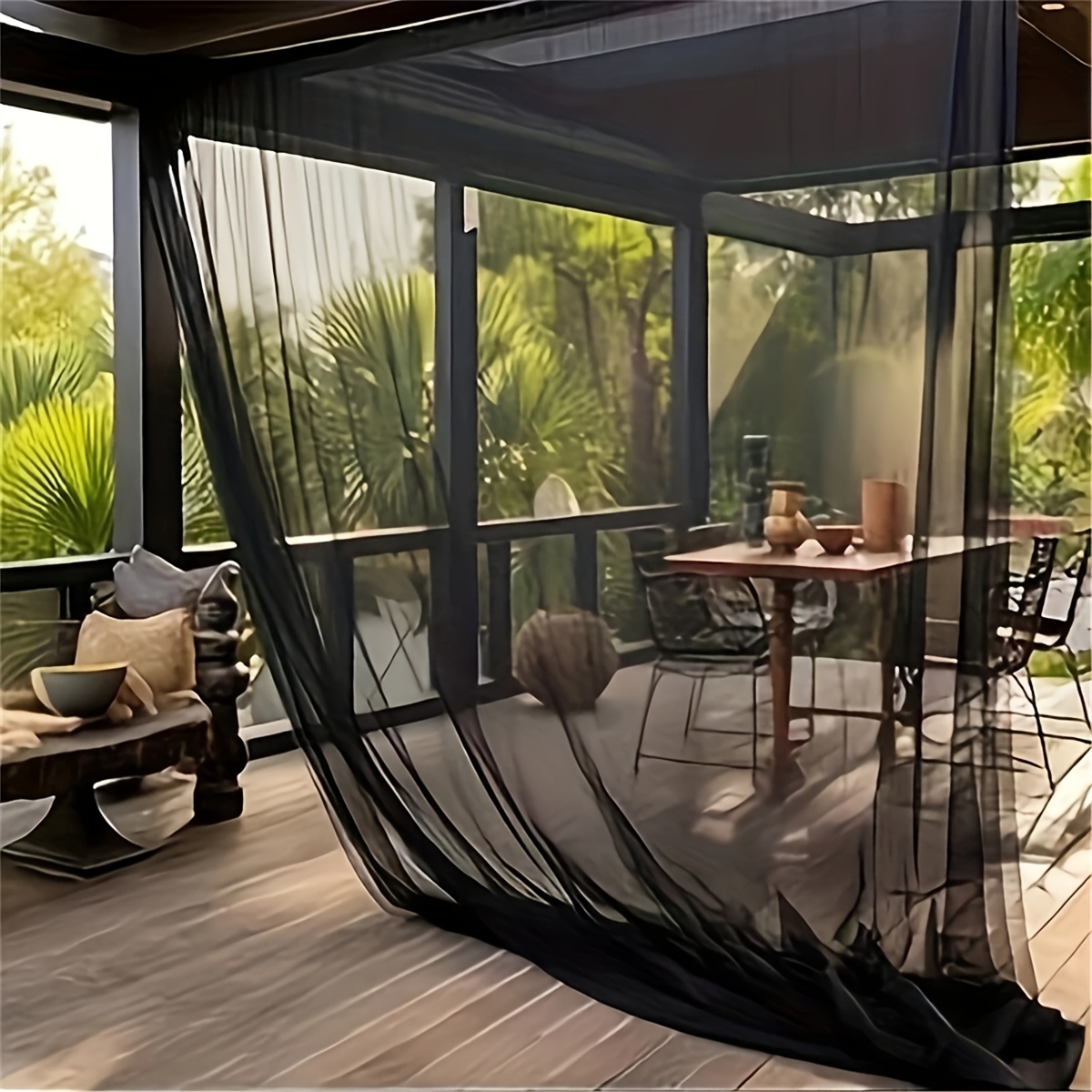 E-shop 1 Stück Garten-Patio-Universelle Outdoor-Moskitonetze, Transparente Atmungsaktive Netzgardine mit Stangenhalterung – Ideal für Pavillon,