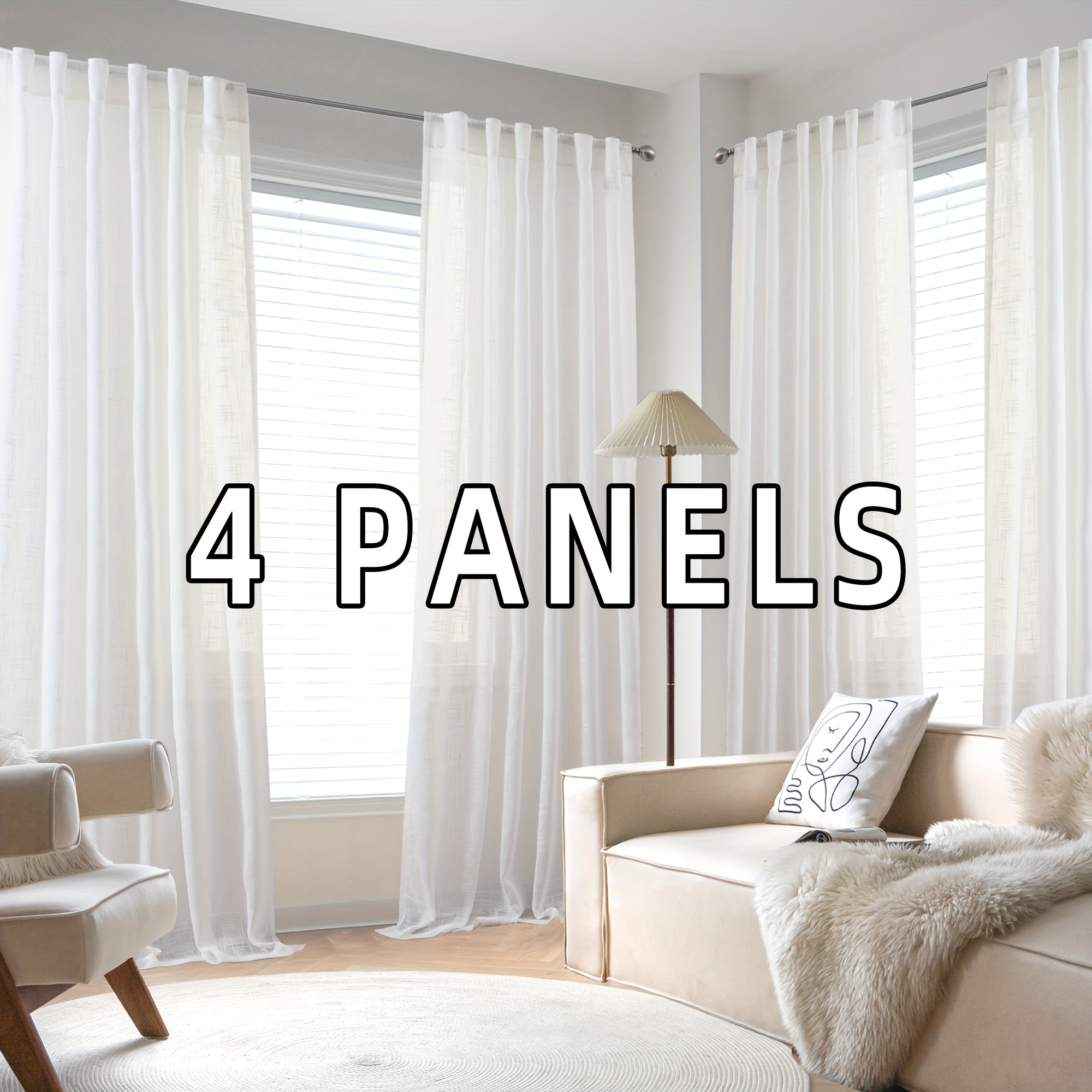 4 Panels Natural Linen Curtains for Living Room Semi Sheer Farmhouse Real Flax Rod Pocket Back Tab Boho Rustic Light Filtering Window Drapes for Bedroom Privacy Assured