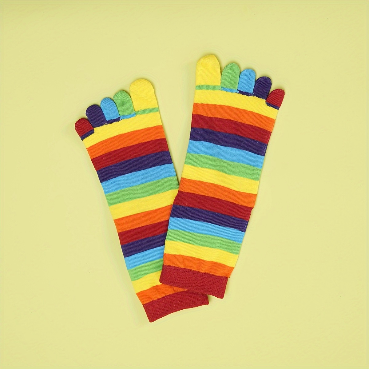 

1 Pair Creative Rainbow Striped Toe Socks, Comfy & Breathable Mid Tube Socks, Women's Stockings & Hosiery