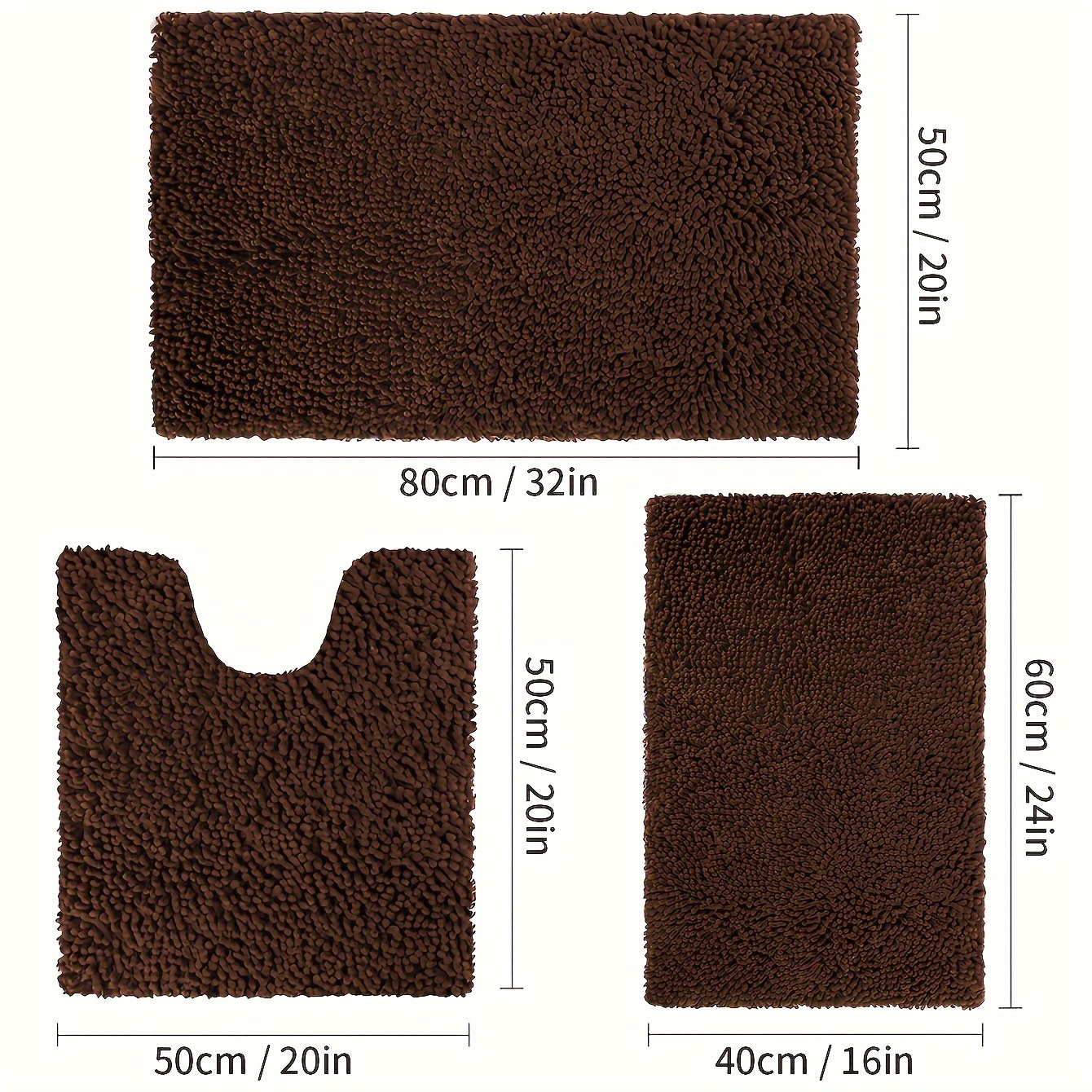 3pcs chenille bathroom rugs set ultra absorbent non slip bath mats pvc backed polyester machine washable woven bath rug contour mat and standard mat set fluffy plush winter decor decoration Product details 2