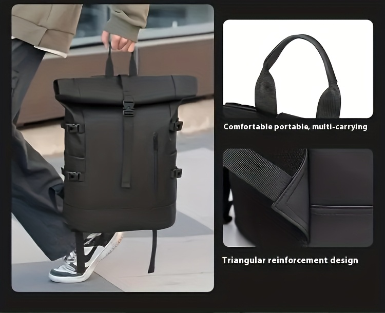 2026 New Men's Backpack, Minimalist Solid Color Travel Bag, Large Capacity PU Laptop Backpack - Ergonomic Shoulder Straps and Zipper Closure Business Commuter Bag, Multi-Compartment Foldable Office Outdoor Backpack | Modern Style Laptop Storage Bag