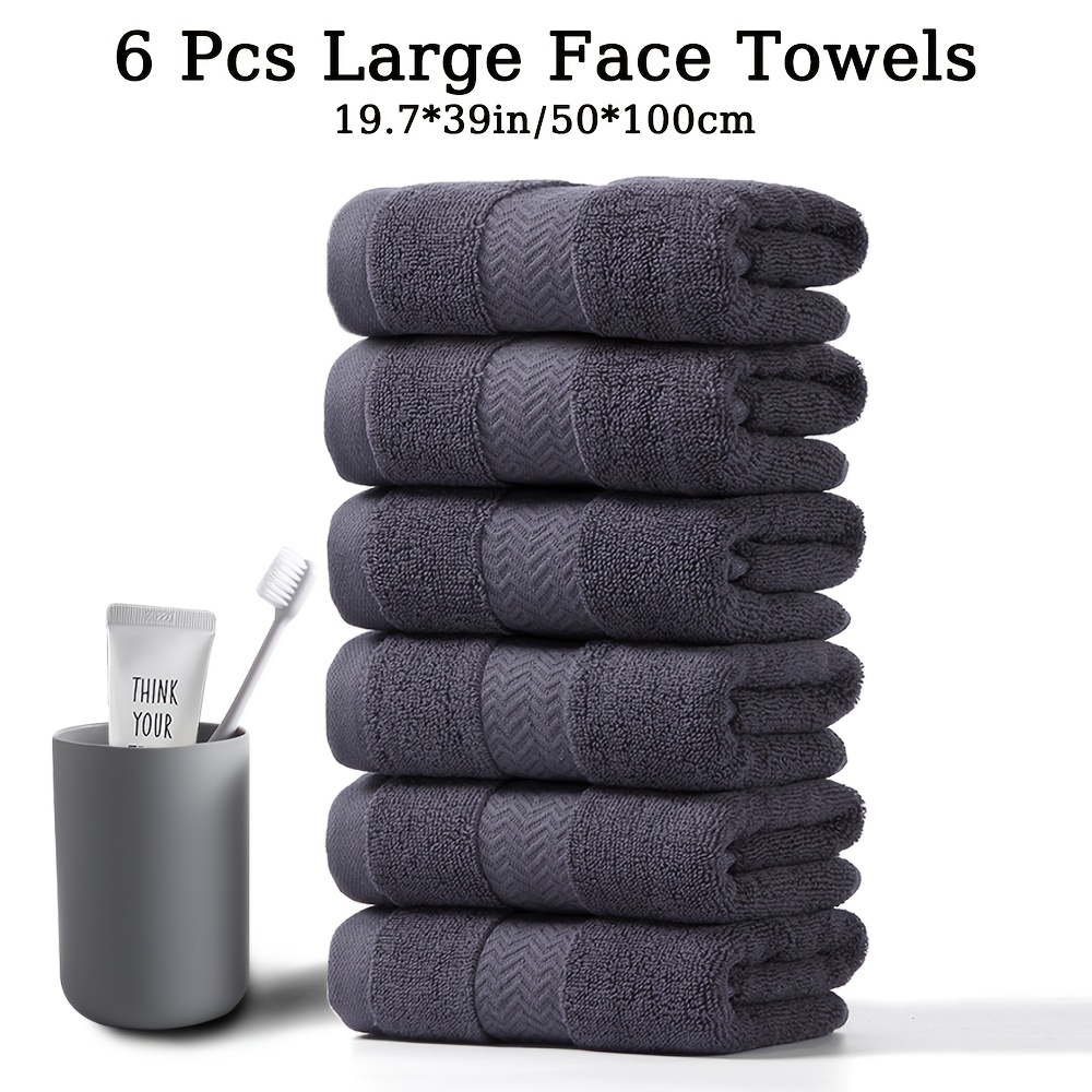 Image of 6pcs Large Size Face Towels Set, 550gsm, Solid Color, Thickening Face Towels, Absorbent, Quick-drying, Soft And Comfortable, Bathroom Accessories, For Bathroom, Hotel, Shower 19.7*39in/50*100cm