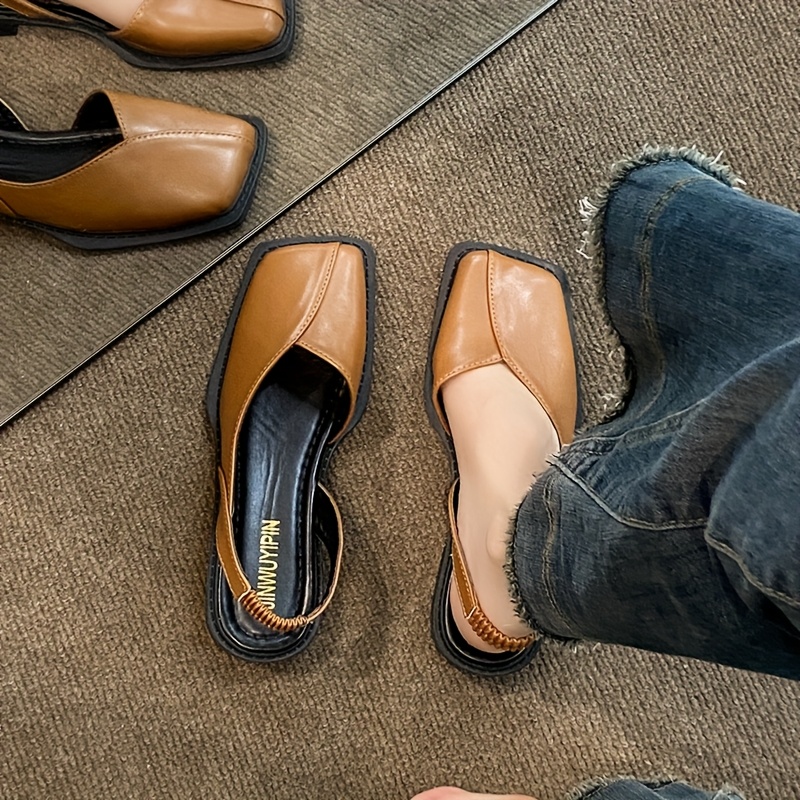 square toe sandals flat sandals brown sandals solid color - Temu Mauritius