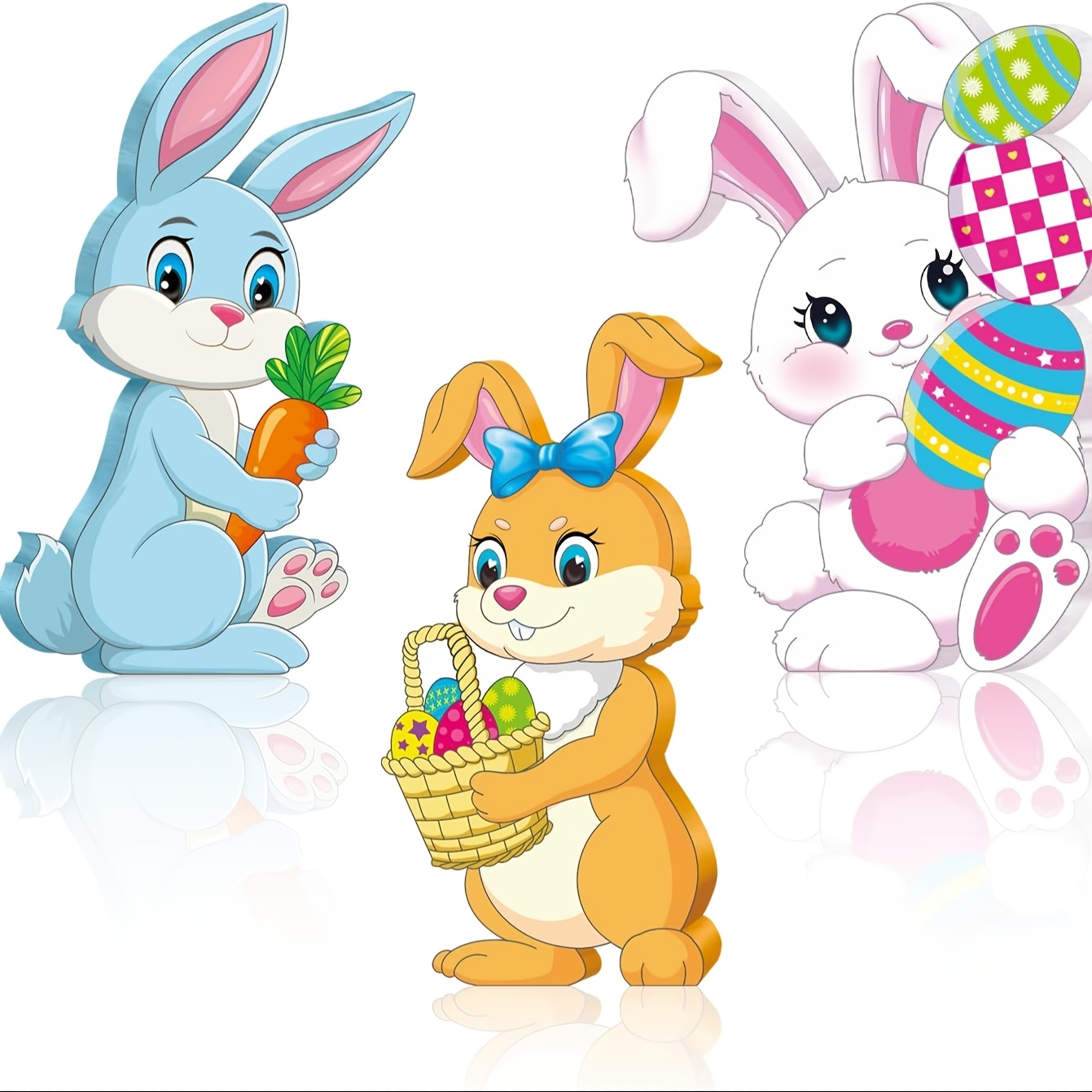 

3pcs Easter Bunny & Egg Decor Set - Cute Outdoor Spring Holiday Ornaments, No Power Needed, Signs, Decorations