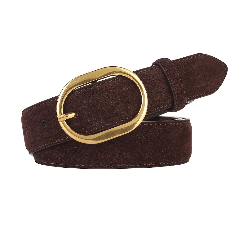Women's Retro Belt, Suede With Oval Golden , Easy And Fashionable, With Jeans And Suit Pants, Suitable For Daily Commuting And Dating