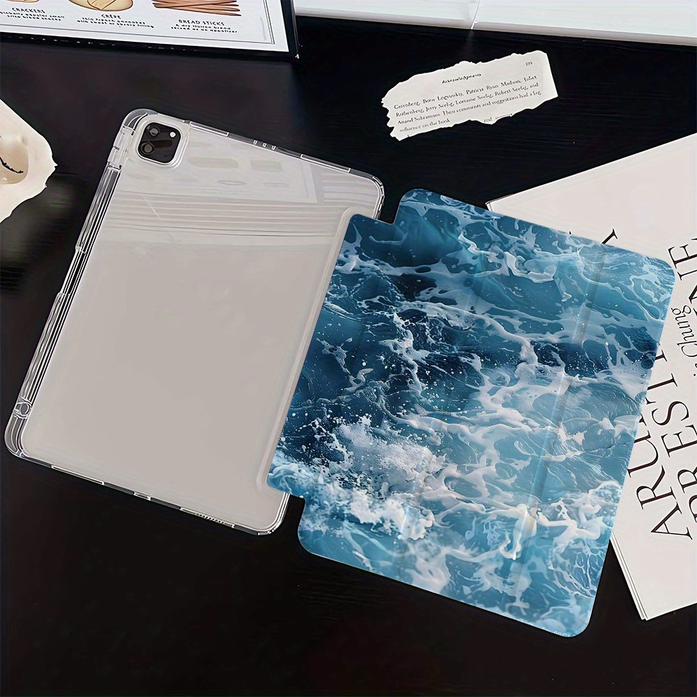 TEMU 1pc Blue Acrylic Flip Stand Case, Anti-drop Foldable Adjustable Kickstand With Auto Sleep/wake Function, Lightweight Hybrid Protective Cover For