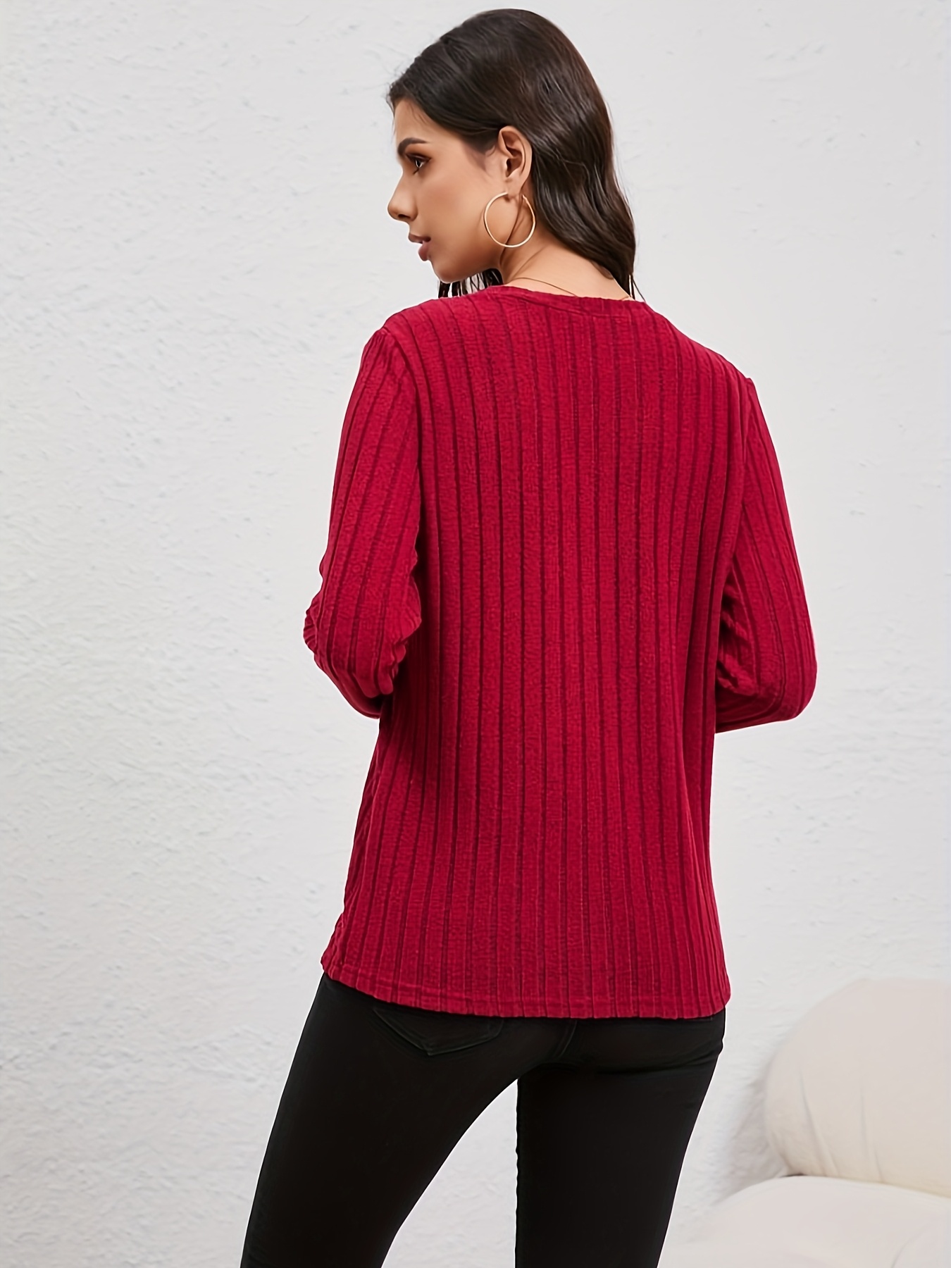 Sweat Femme Col V Sweat-shirt Femme Col V Manches Longues - BesserBay - Taille Oversized Haut Tricoté élégant