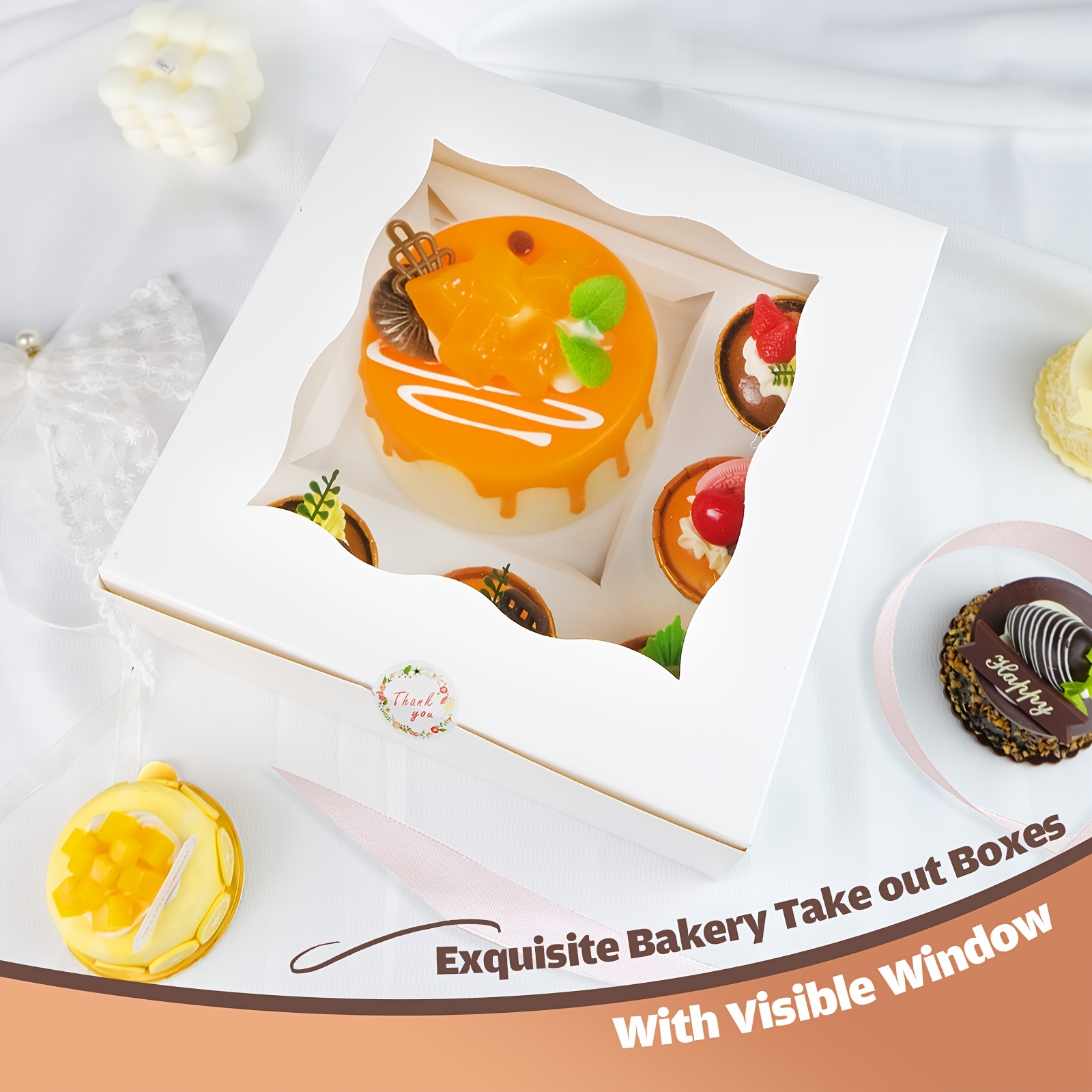Image of 10 Packs Bento Cake Box With Cupcakes, 1+5 Cupcake Box Combo With Clear Window, Fit 5 Cupcakex And 1 Mini Cake For Birthday Party Treats Donuts Muffins Bakery