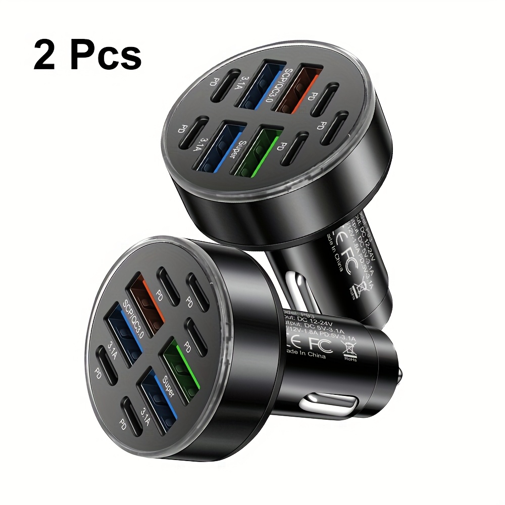TEMU Kaxoe 2pcs 9-port 5 Pd 4 Usb Fast Charging Car Phone Charger Portable Charger Car Lighter Usb Charger Pd And Qc3.0 Compatible With Iphone For