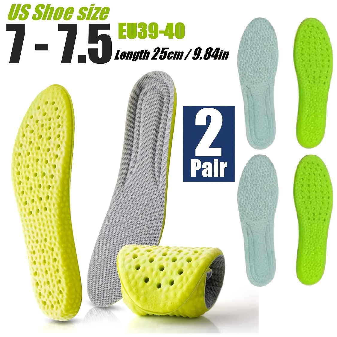 TEMU High-quality 2pair Unisex Adult Memory Foam Insoles With Breathable Design And Arch Support. Ideal For Unisex Adult Sports Footwear, Hiking