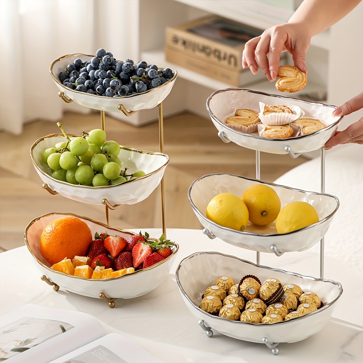 tier ceramic fruit basket metal stand Temu United Arab Emirates - Main Image