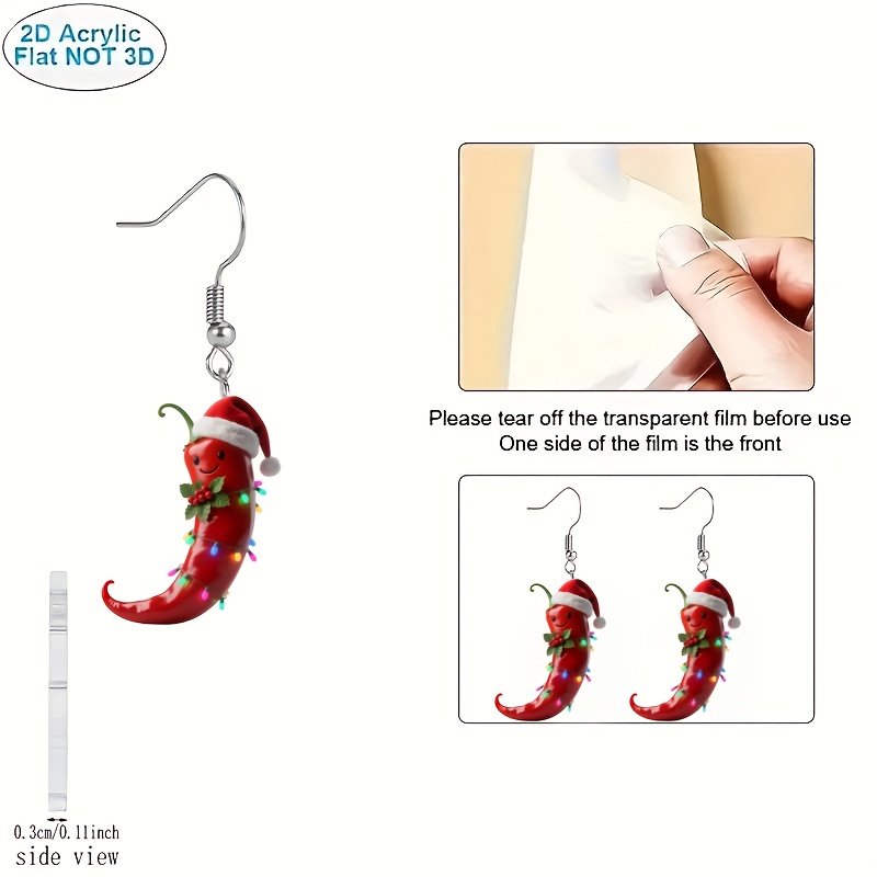 Cute Red Chili Pepper Acrylic Dangle Earrings, Perfect Gift