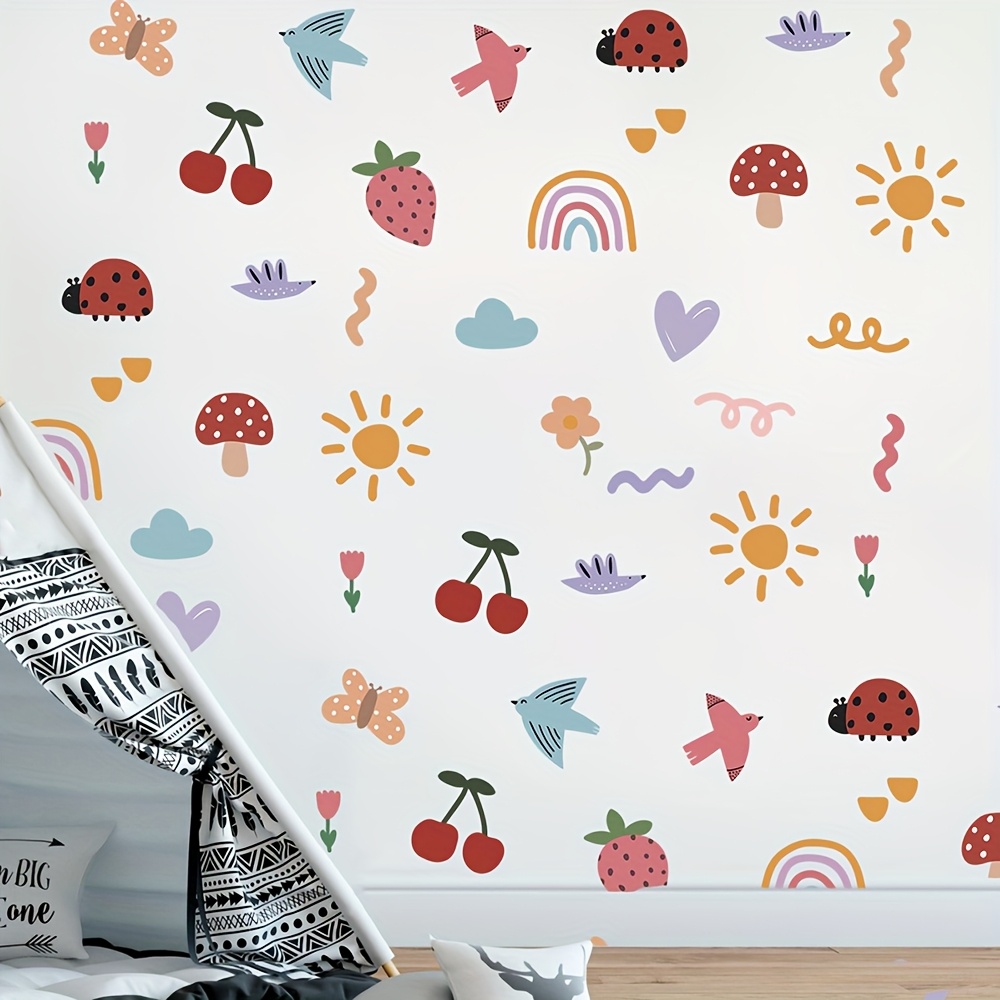 1 Set Of Popular Large Graffiti Colorful Wall Stickers, Birds, Sun, Rainbow, Painting Wall Sticker Decals, Suitable For Bedroom Home Decoration