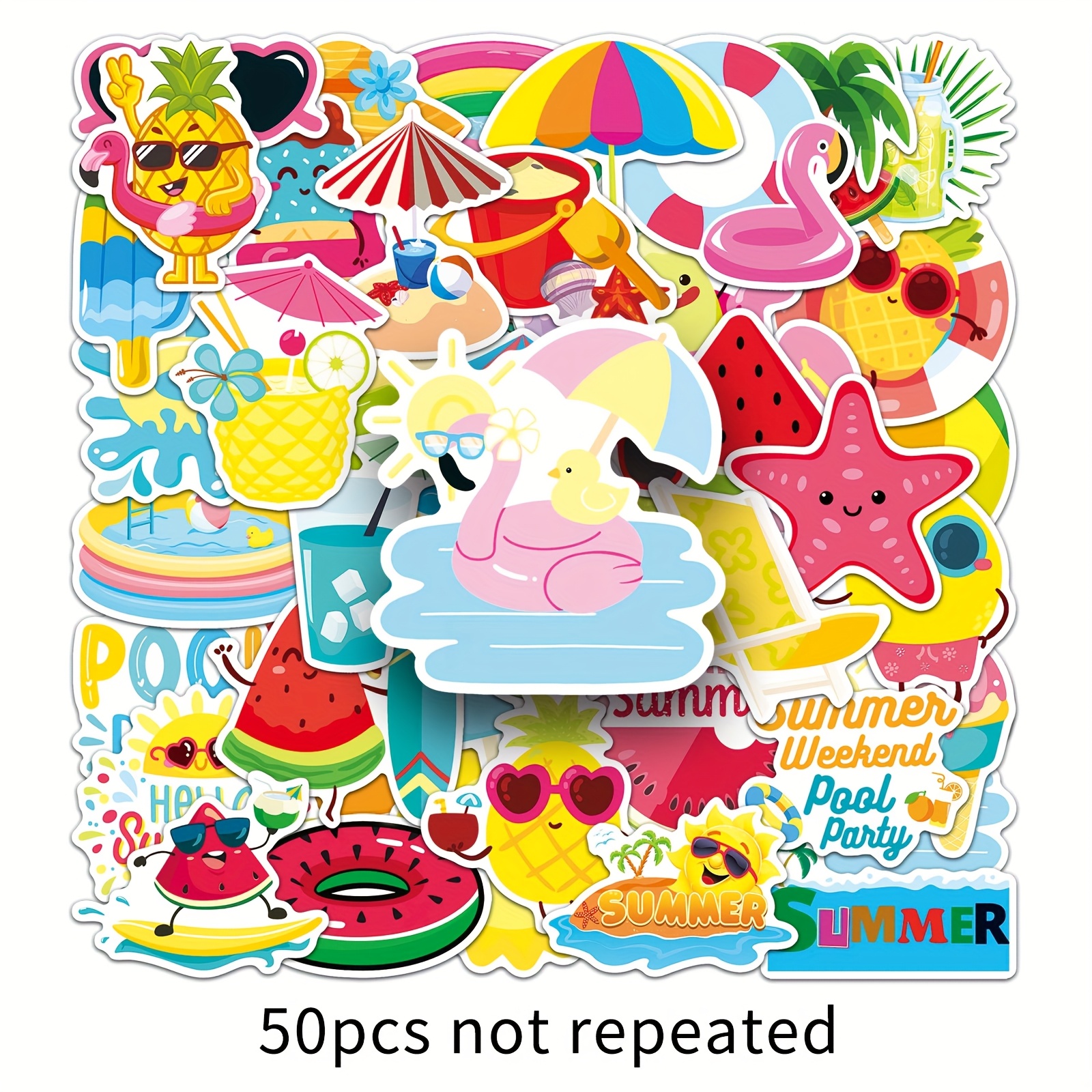 Image of 50 Summer Cartoon Doodle For Decorating Notebooks, Envelopes, Office Seals, And Fun Exquisite Stickers