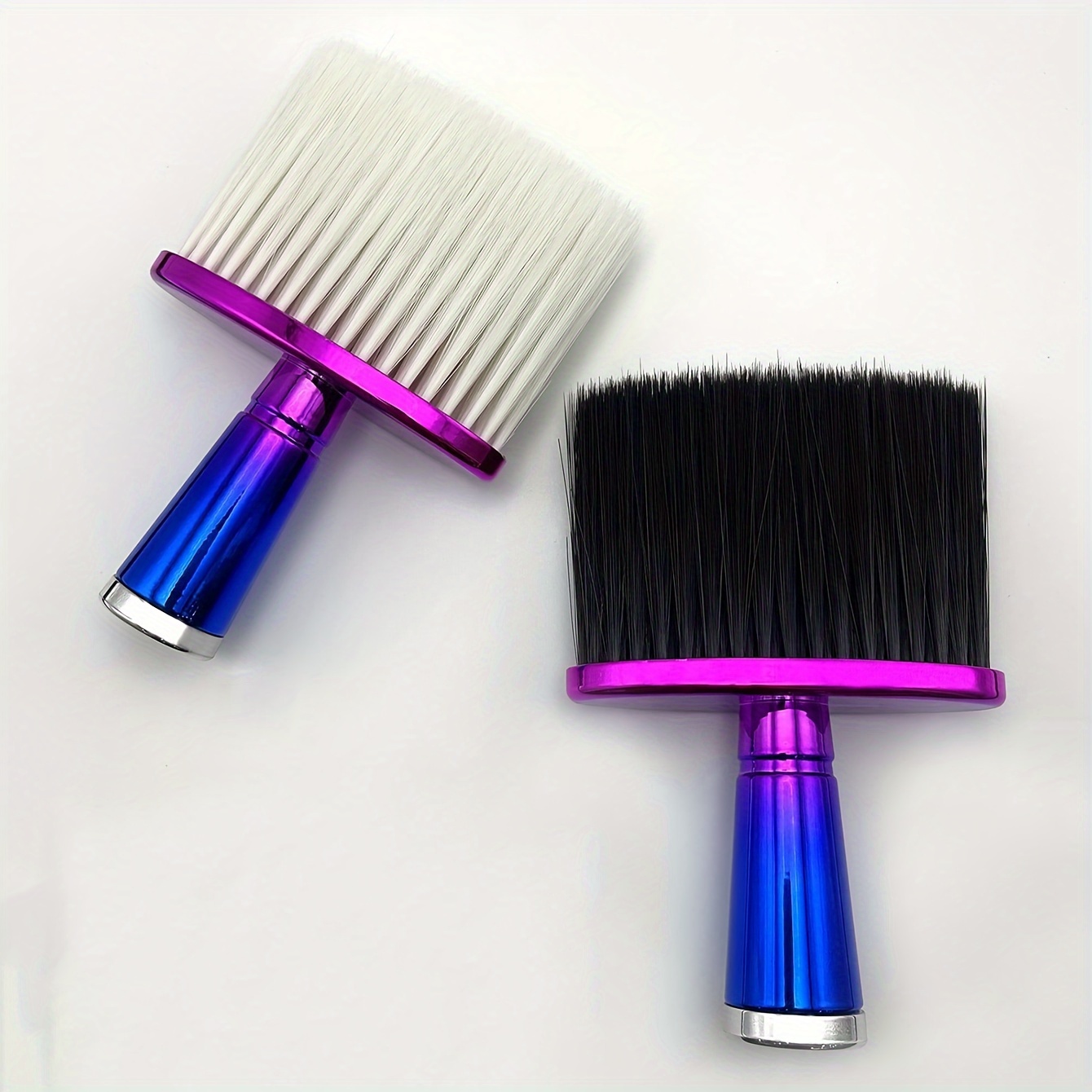 

Professional Hair Brush Set: High-quality White And Black Soft Bristles, Metallic Blue And Purple Handles, Suitable For Normal Hair Types