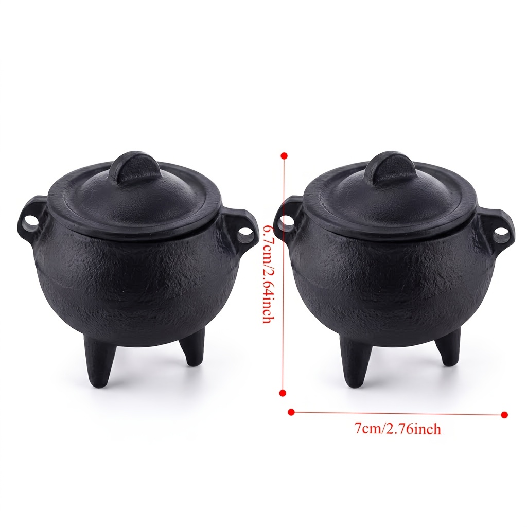 TEMU 2pcs Black Cast Cauldron Ornaments, Small Statues, Cauldron Decorations, Small Tripod Cauldron Ornaments, Incense Burners, Vintage Ornaments,