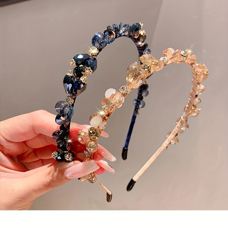 

Vintage Elegant Zinc Alloy Headband With Crystal Accents, Handcrafted Sequin Embellished Hairband, Luxurious Dress Up Hair Accessories For Women - Single Piece