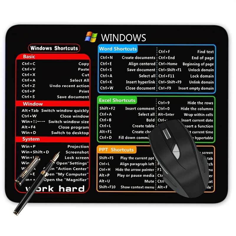 

1pc W-shortcuts Gaming Mouse Pad, Design For Women And Girls Round Mousepad, Non-slip Rubber Mouse Mat, Suitable For Office Computers, Laptops, 9.45*7.87*0.12inch/ 24*20*0.3cm