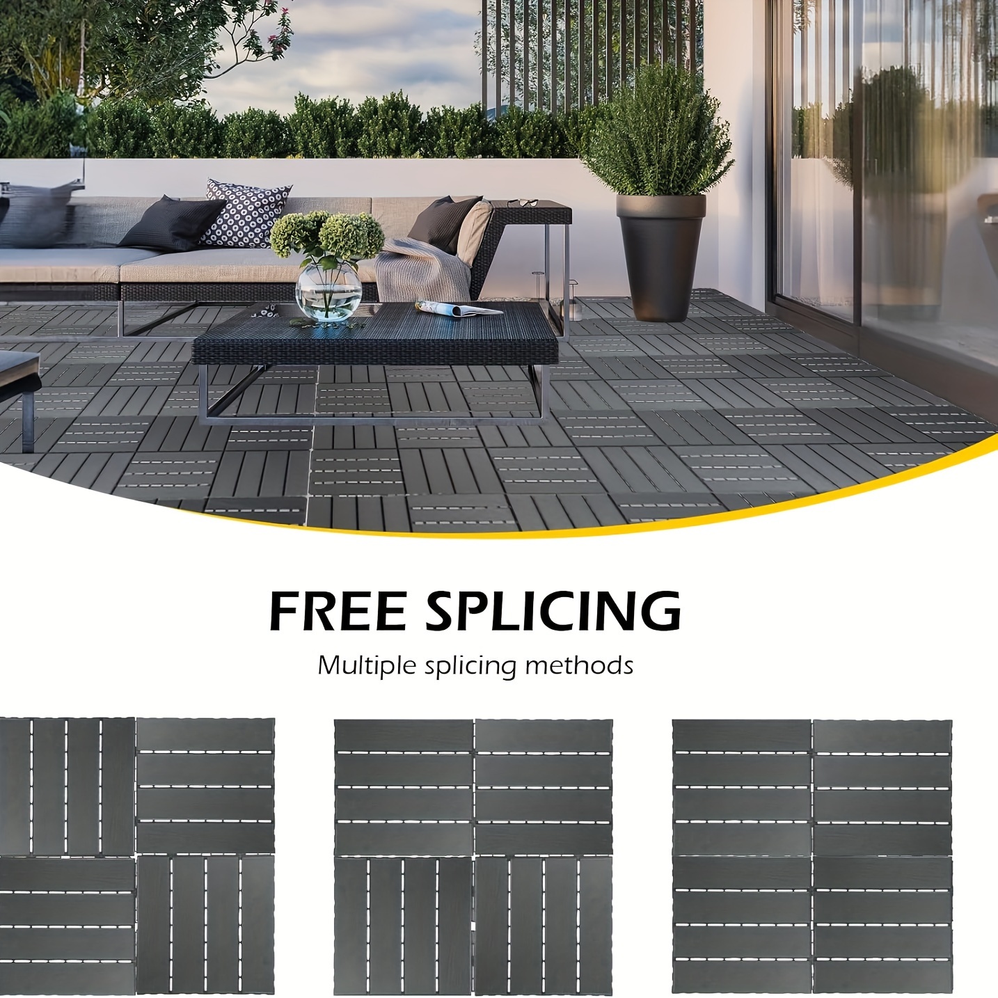 44 Pack Interlocking Deck Tiles 12x12 Inch - Waterproof Patio Flooring For Outdoor, Balcony, Pool - Dark Grey