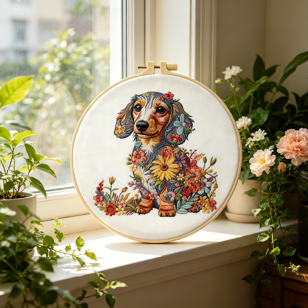 TEMU 【大人向け】刺繍キット 初心者向け 花柄フンド柄 手刺繍スターターキット。刺繍キャンバス、刺繍枠、説明書、カラー針セットが付属。大人初心者向け 春の刺繍キットに最適。