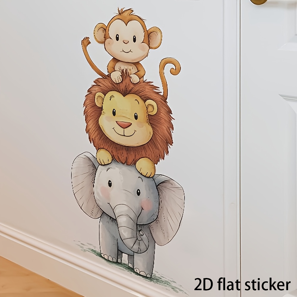 2d Flat Sticker Monkey Lion Small Animal Superimposed Rohan Bedroom Porch Home Decoration Wall Stickers Self-adhesive Wall Stickers, 2d Flat