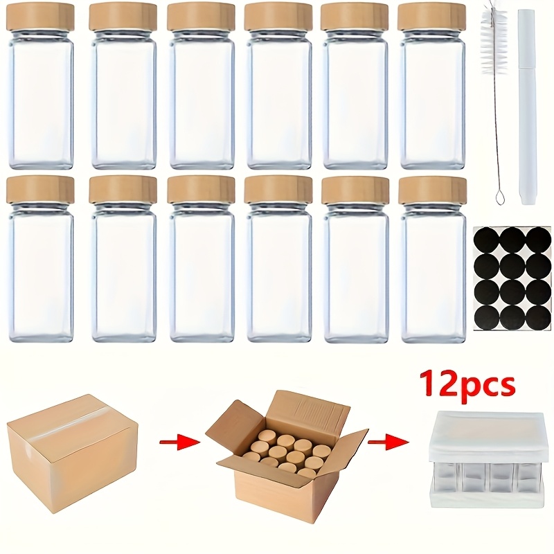 E-shop 6/12er Gewürzgläser Set, Glas Gewürzgläser mit Etiketten, 120 ml Auslaufsichere Versiegelte Behälter, Gewürzbehälter, Aufbewahrungsbehälter, mit