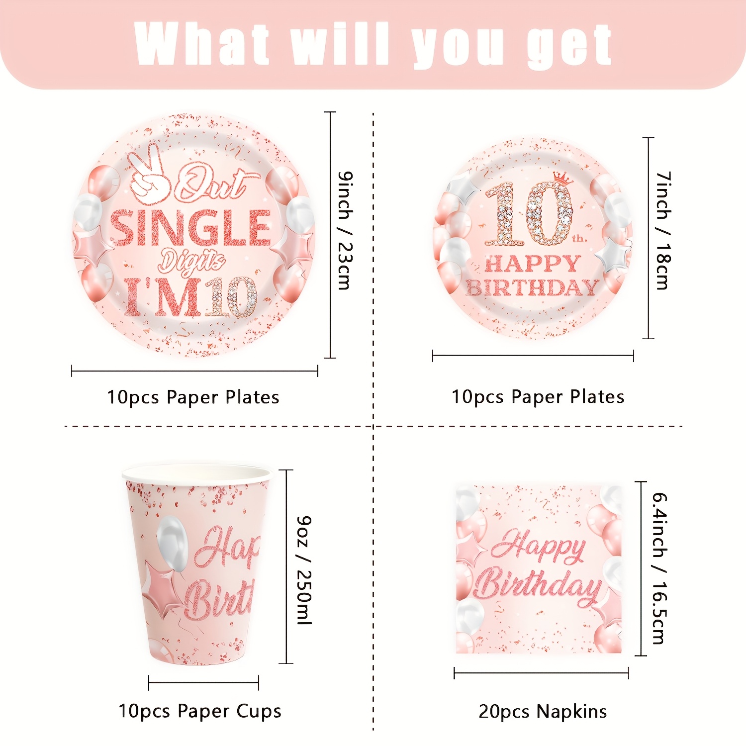 50pcs/80pcs 10th Birthday Supplies Party Tableware For 10th Birthday Party Paper Plates Cups And Napkins Tableware For 10 Year Old -day Party Supplies