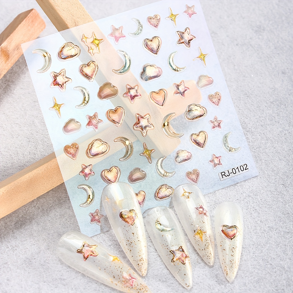 Image of 1pc 5d Jelly Nail Art Stickers, Cute Cartoon Jelly Sense Love, Moon, Clouds, Diy Self-adhesive Nail Art Decoration, Suitable For Women And Use Of Nail Art Supplies
