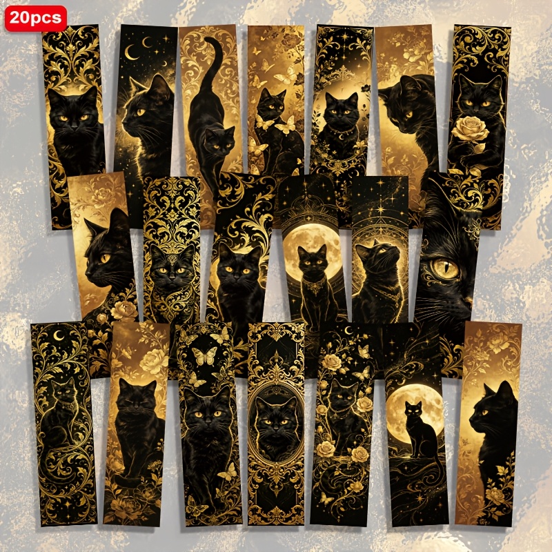 TEMU 20pcs Marque-pages Vintage Opulents Noirs et Dorés, Papillon, Design Floral de 1.5In X 5.9In, Marque-pages en Papier Imprimés 2D, Marqueurs de