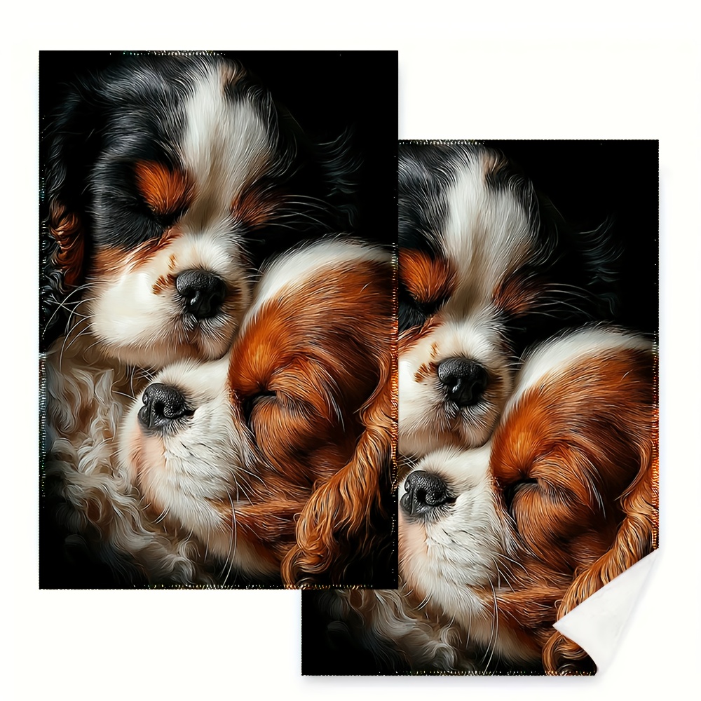 TEMU 2 pièces, Serviettes de cuisine, Torchons, 16x24 pouces, Un chiot King Charles Spaniel tricolore, Serviettes de cuisine, Torchons, Très adaptés