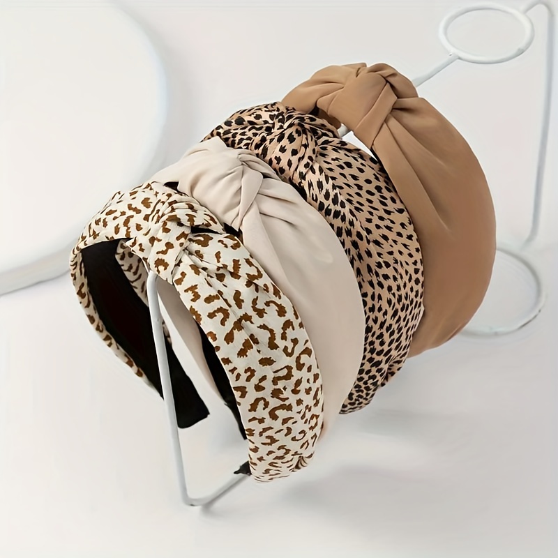 

4pcs Chic Leopard Print Headbands For Women - Knot, Hair Bands In Mixed Colors, Running & Fall/