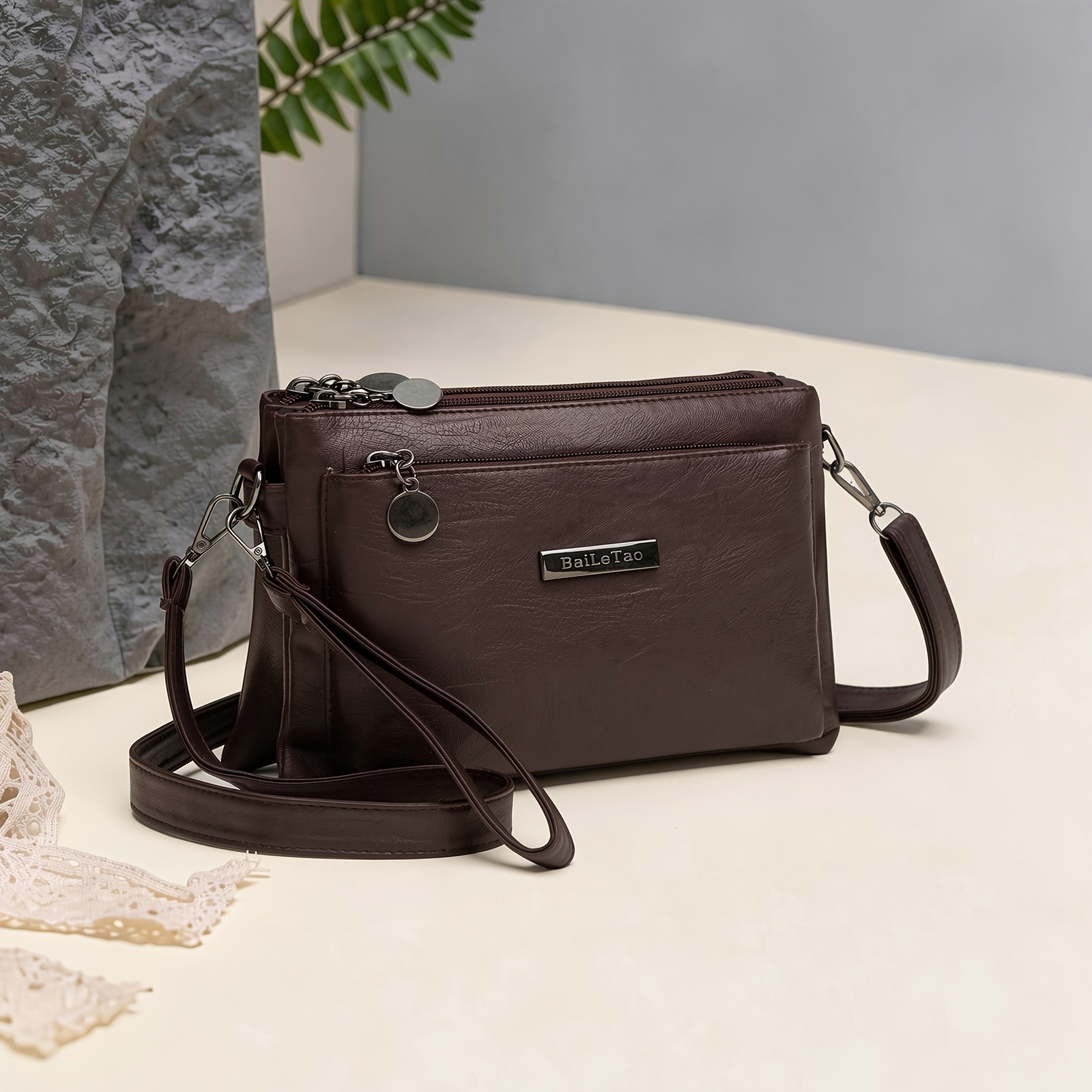 TEMU New Women's Niche Textured Minimalist Single-shoulder Bag, Fashionable Multi-compartment Coin Purse, Handbag, Crossbody Backpack