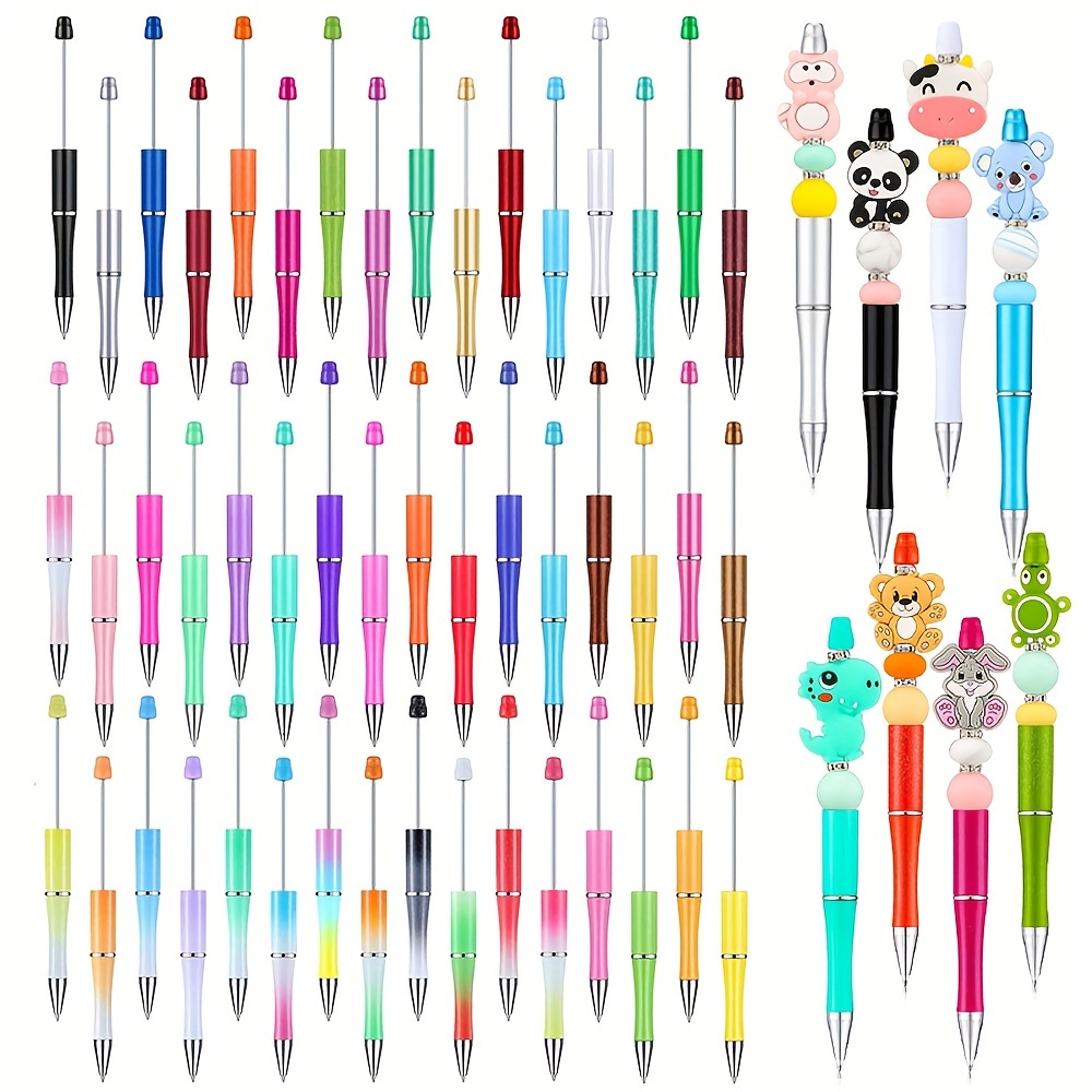 

50pcs Mixed Beadable Pens Bulk Assorted Plastic Beaded Ballpoint Pen With Black Ink Creative Diy Pen For Making Back-to-school Gifts Office School Supplies