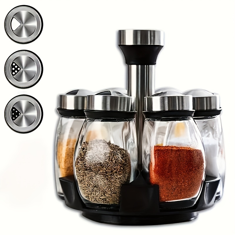 

6pcs Rack Set With Rotating Organizer - Countertop & Cabinet Storage For Salt, Pepper, And - Essential Kitchen Accessory